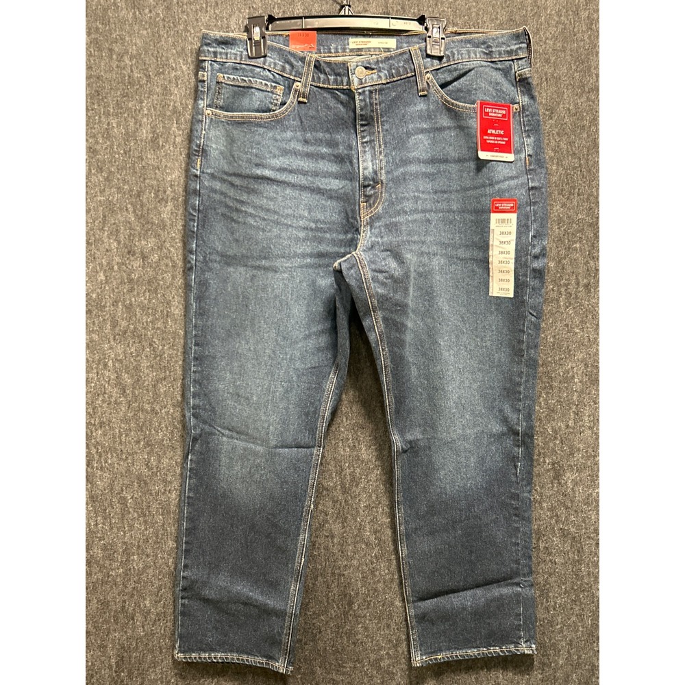 Signature by Levi Strauss Athletic Mens 38x30 Blue NEW Tapered Comfort Flex Jean